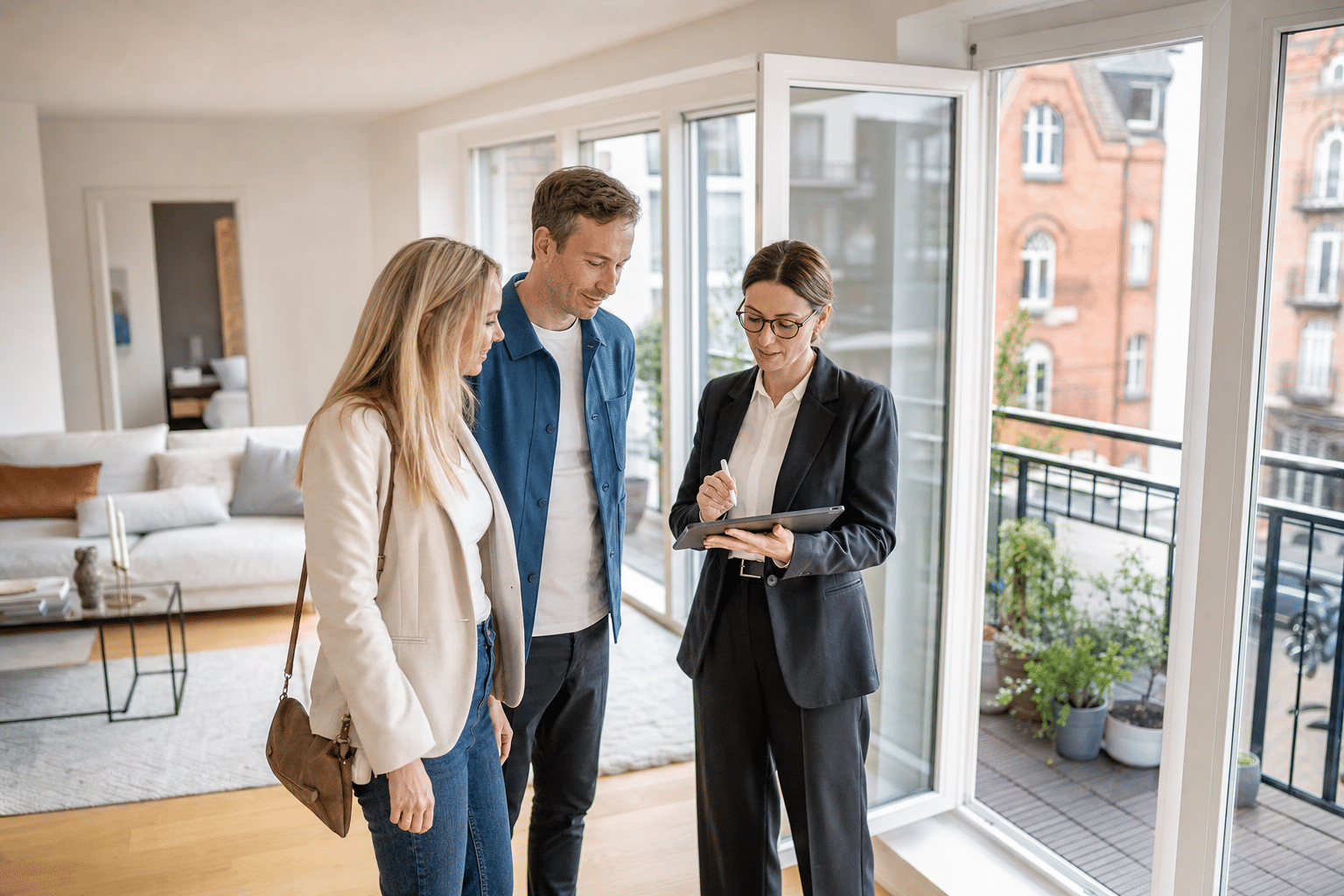 Modernisierte Hamburger Altbauwohnung mit hellem Wohnzimmer und Balkon
